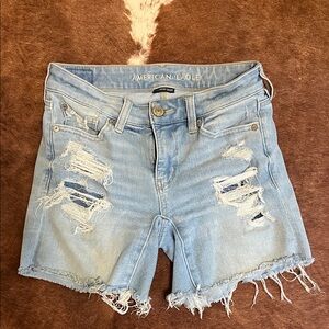 American Eagle Outfitters Women's Ripped Light Blue Jean Shorts